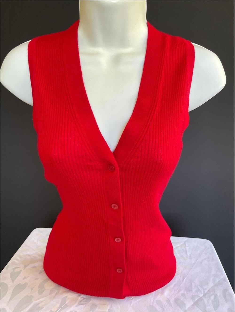 J.Crew XXS Red Cashmere Silk Ribbed Sweater Vest Button Front 90s Minimalist